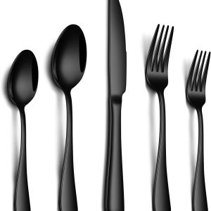 20 Piece Black Silverware Set, Stainless Steel Flatware Set for 4 Food Grade Cutlery Utensil Set Include Knife Fork Spoon Mirror Polished Dishwasher Safe