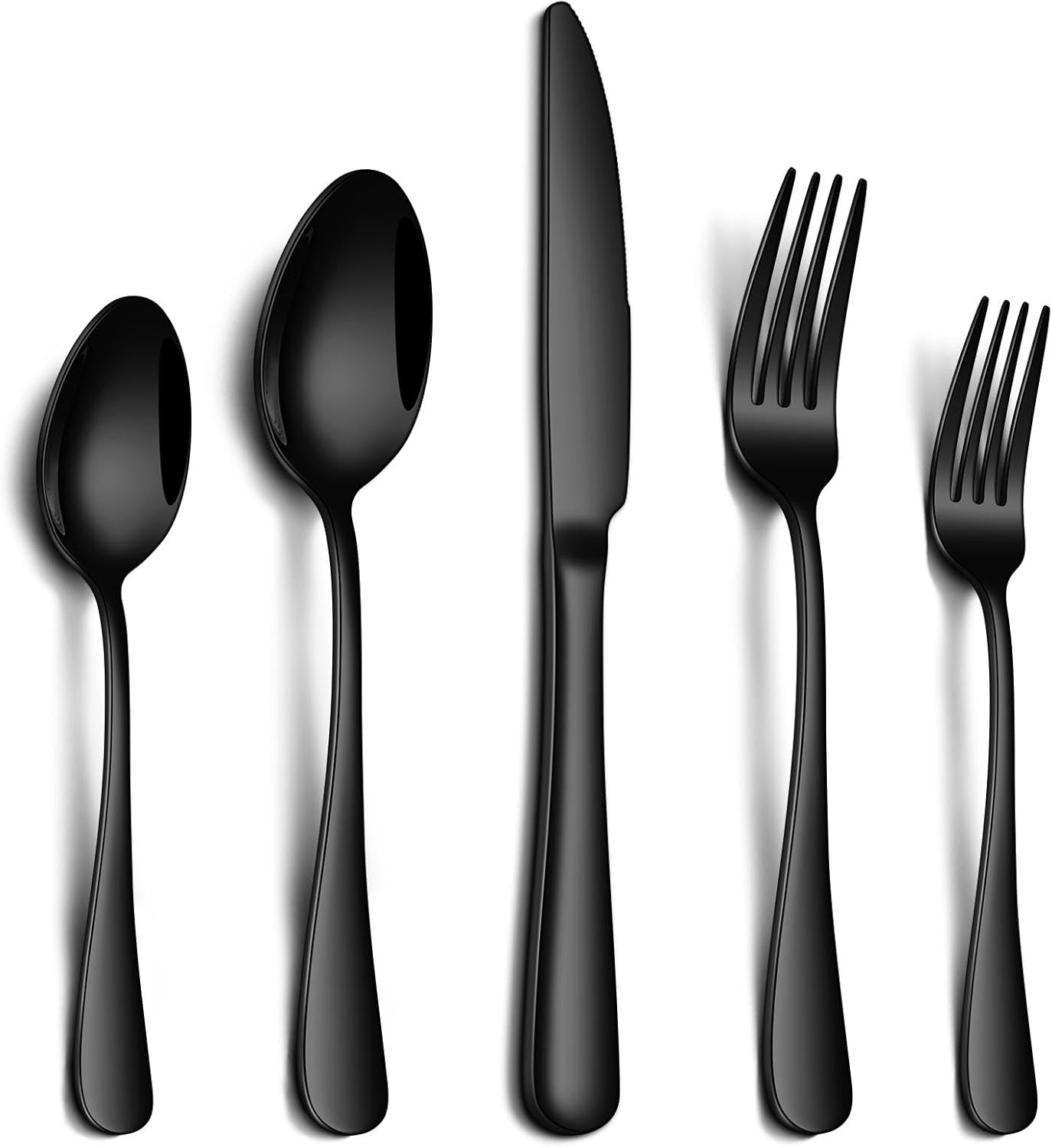 20 Piece Black Silverware Set, Stainless Steel Flatware Set for 4 Food Grade Cutlery Utensil Set Include Knife Fork Spoon Mirror Polished Dishwasher Safe