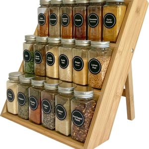 Bamboo Spice Rack and Organizer, 3-tier Seasoning Spice Jar Organizer, Excellent Tiered Wooden Spice Racks Free Standing for Cabinet Drawers and Countertop [Spice Jars Not Included]