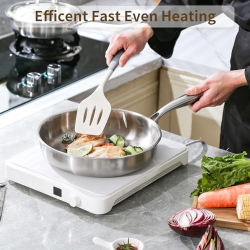 DELARLO Tri-Ply Stainless Steel Frying Pan, All Cooktops Compatible Up to 650℉, Oven Safe Induction Skillet, 12.5 inch Non toxic Cooking Surface, Fast & Even Heat, Durable Cookware - Image 6