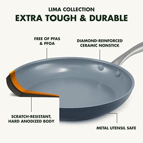 GreenPan Lima Hard Anodized 8" Frying Pan Skillet Nonstick, Ceramic Nonstick, PFAS-Free Nontoxic Pots and Pans, Oven & Broiler Safe, Stainless Steel Handle, Cookware for Eggs & Omelet, Gray - Image 4