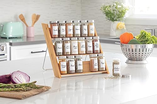 Orii 18 Jar Bamboo Compact Spice Organizer for Countertop and Kitchen Drawer, Filled with Spices, Program - Image 4