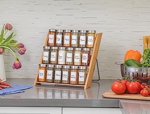 Orii 18 Jar Bamboo Compact Spice Organizer for Countertop and Kitchen Drawer, Filled with Spices, Program - Image 5