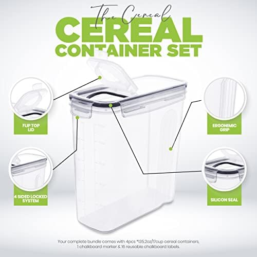 Utopia Kitchen Cereal Containers Storage - Liter Airtight Food Storage Containers & Cereal Dispenser For Pantry Organization And Storage (Clear, 4 Liter Pack of 4) - Image 5